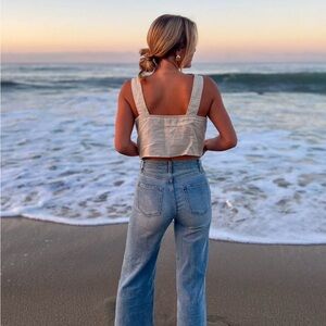 Oliver Logan Aberdeen Wideleg Highrise Women Blue Denim raw hem crop size 30